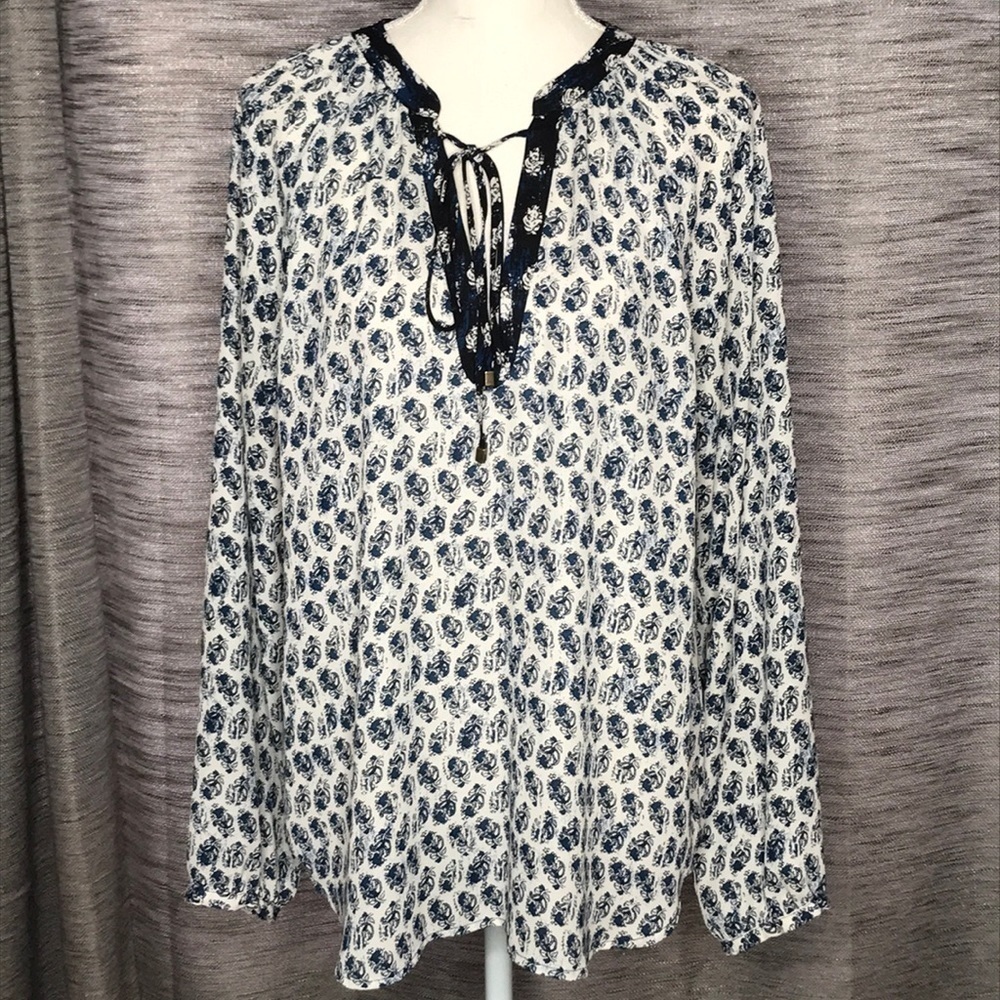 WAYF MEDIUM BOHO BLUE CREAM BLOUSE NORDSTROM